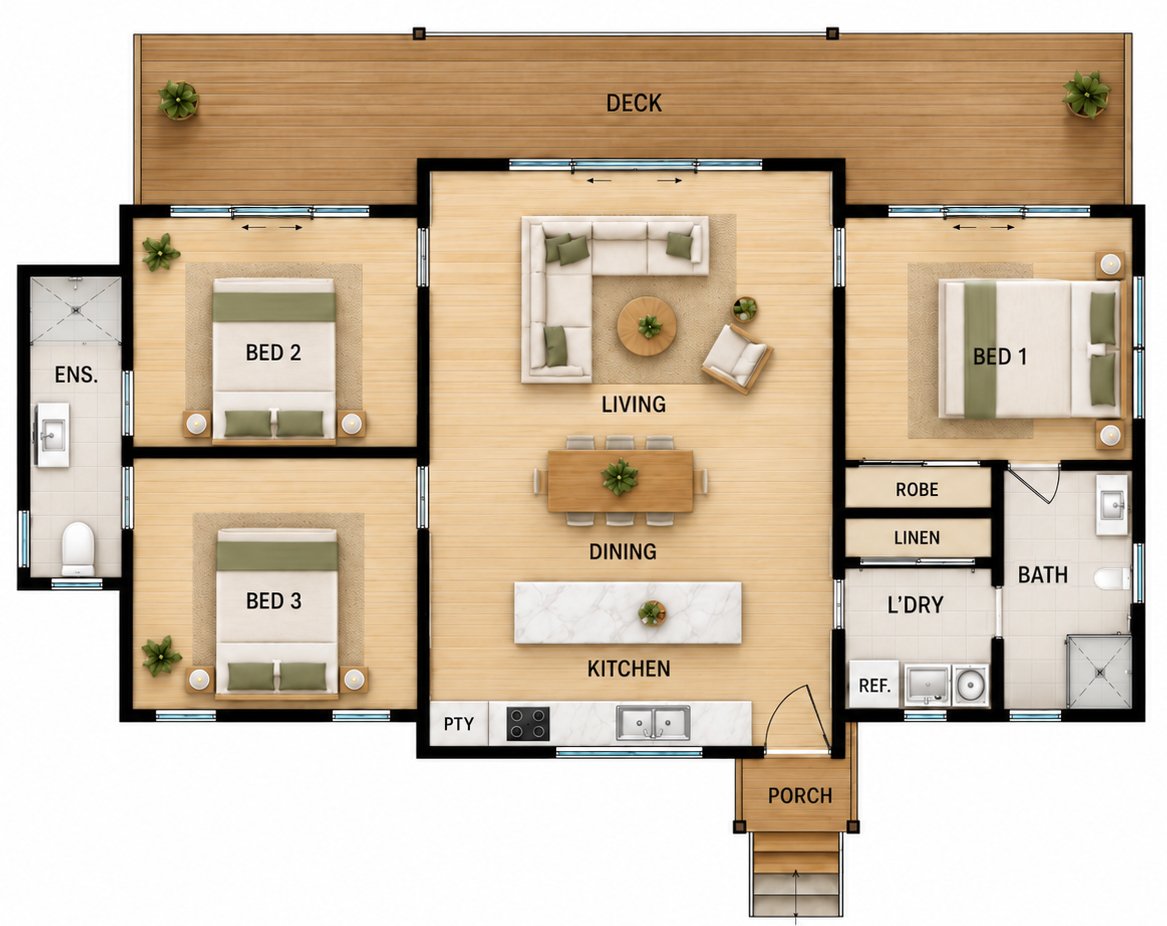 Bangalow 3 Bed Drawing 1
